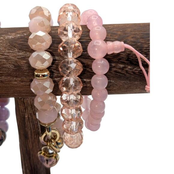 Lot of Eleven Pink Purple Crystal Stone Beaded Stretch Bracelets - Picture 5 of 6